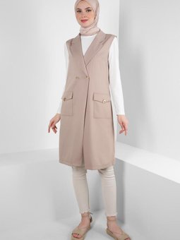 Kruvaze Yaka Cep Detaylı Yelek 43896