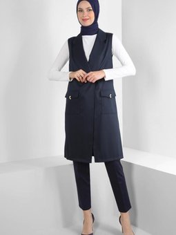 Kruvaze Yaka Cep Detaylı Yelek 43896