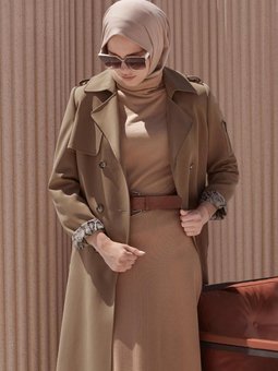 Kruvaze Yaka Düğmeli Trençkot