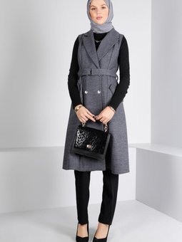 Kruvaze Yaka Kemerli Yelek 43433