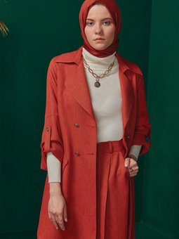 Kuşaklı Düğmeli Ceket 43362