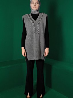 Vatkalı Örgü Detaylı Triko Süveter 43123