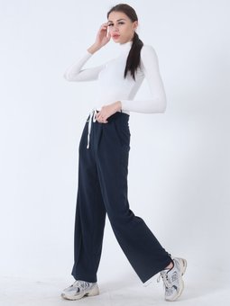 Lacivert Yan Tek Pile Detaylı Pantolon