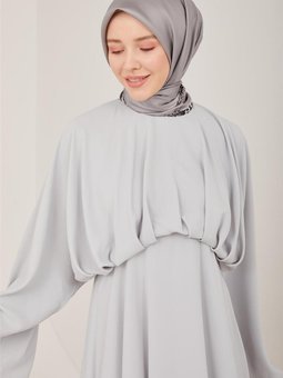 Belinden Dökümlü Şık Elbise 23y9601 Gümüş