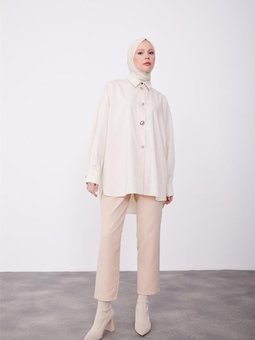 Farklı Düğme Oversize Gömlek 23k3401 Fildişi
