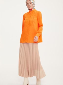 Önü Nakış Detaylı Gömlek 22k3214 Oranj