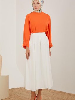 Pilikaşeli Ve Godeli Etek 23y1426 Beyaz