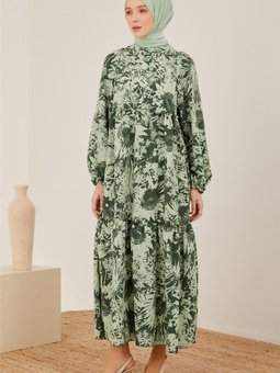 Üç Katlı Desenli Elbise 23y9607 Haki