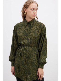Haki Floral Desen Vıntage Gömlek