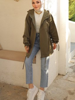 61656 Kapüşonlu Trençkot Haki