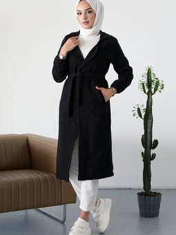 Alçin Kruvaze Yaka Kemerli Hırka 365 Siyah