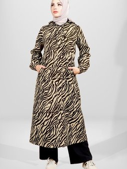 3841 Kapüşonlu Siyah Bej Yağmurluk