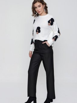 Siyah Palazzo Yün Efekt Pantolon