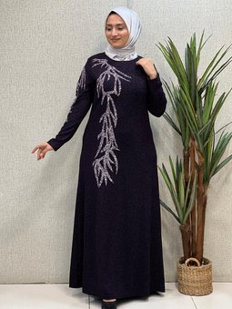 Likralı Taşlı Abiye Elbise