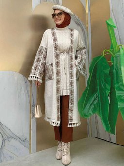 Etnik Desen Cep Detaylı Triko Hırka 1679 Taş