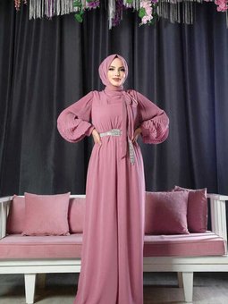 Kol Ve Yaka Pilise Detaylı Bel Kuşaklı Şifon Tulum 3507 Pudra