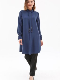 Yakası Tünelli Gece Mavisi Tunik