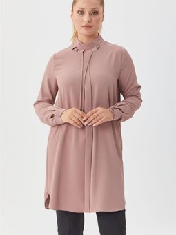 Yakası Tünelli Pudra Tunik