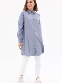 Yazı Baskılı Lacivert Tunik