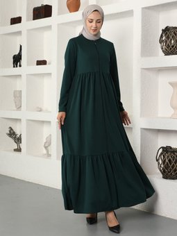 Boydan Fermuarlı Ferace Zümrüt Yeşili