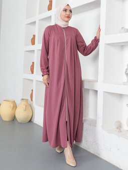 Fermuarlı Gül Kurusu Ferace