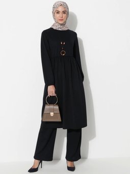 Kolyeli Tunik & Pantolon İkili Takım Lacivert