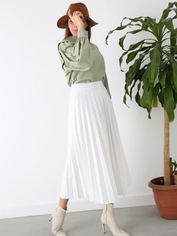 Kopya Beyaz Deri Görünümlü Piliseli Etek Me000386