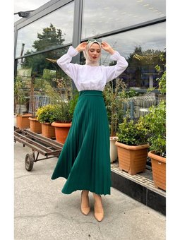 Piliseli Kloş Kalıp,(s M L Xl 36 48 Beden Aralığında),zümrüt Yeşili Skuba Krep Etek