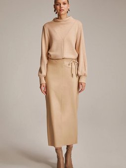 Bej Beli Bağlamalı Uzun Etek