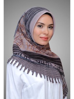 Vizon Pratik Hazır Geçmeli Eşarp Kesik Elyaf Piliseli Çiçek Desenli