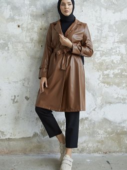 Darina Kuşaklı Deri Trenç Taba