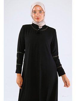 Kol Ve Yaka Nakışlı Yazlık Keten Siyah Ferace