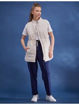 Bel Büzgülü Dik Yaka Şişme Yelek Krem