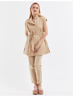 Gofreli Dik Yaka Yelek Kum Beji