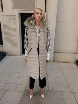 Kapuşonlu Şişme Bej Yelek