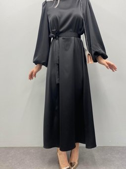 Balon Kol Saten Abiye Elbise