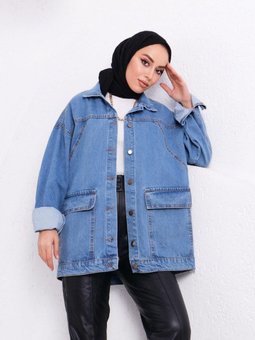 Cep Detaylı Kot Ceket