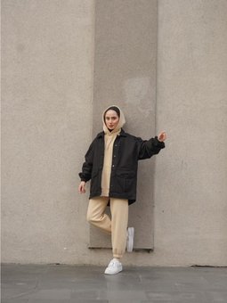 Siyah Balon Kol Oversize Kot Ceket