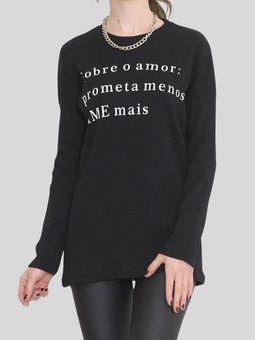 Siyah Bisiklet Yaka Yazı Baskılı Tunik