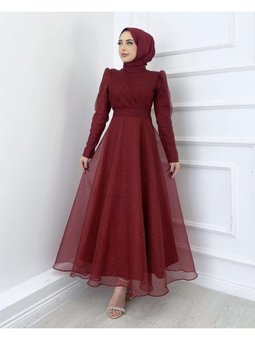 Organze Simli Tül Abiye Elbise