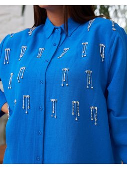 Keten Önü Taşlı Gömlek