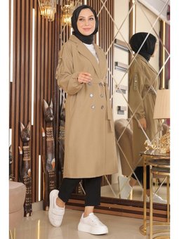 Düğme Detaylı Vizon Trençkot