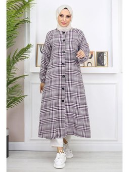 Düğmeli Şanel Mürdüm Kap