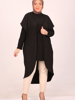 Siyah Büyük Beden Düşük Kol Bürümcük Yelek