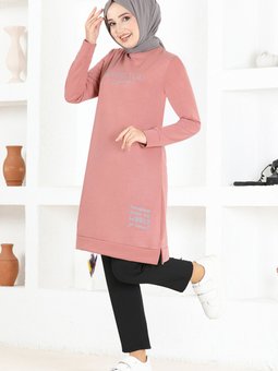 Baskılı Tunik Msl7777 Gül Kurusu