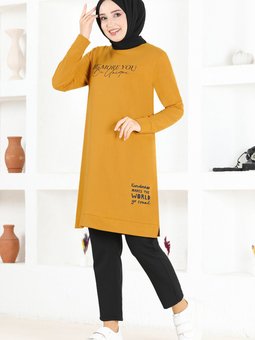 Baskılı Tunik Msl7777 Hardal