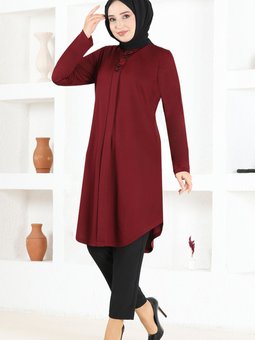 Düğme Detay Tunik Msl1180 Bordo