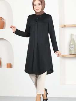 Düğme Detay Tunik Msl1180 Siyah