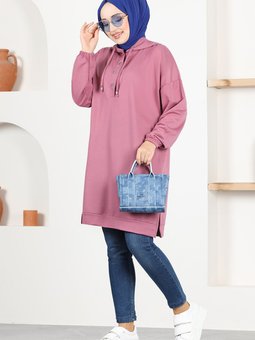 Kapüşonlu Tunik Msl1390 Gül Kurusu