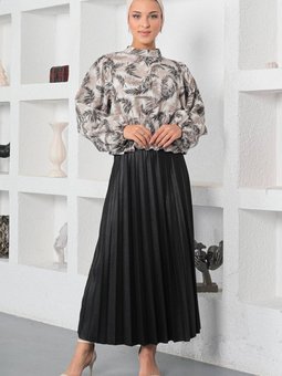 Desenli Lastikli Bluz Vizon 19800